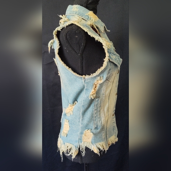 UNIF Distressed Denim and Red Flannel Vest - Picture 3 of 12